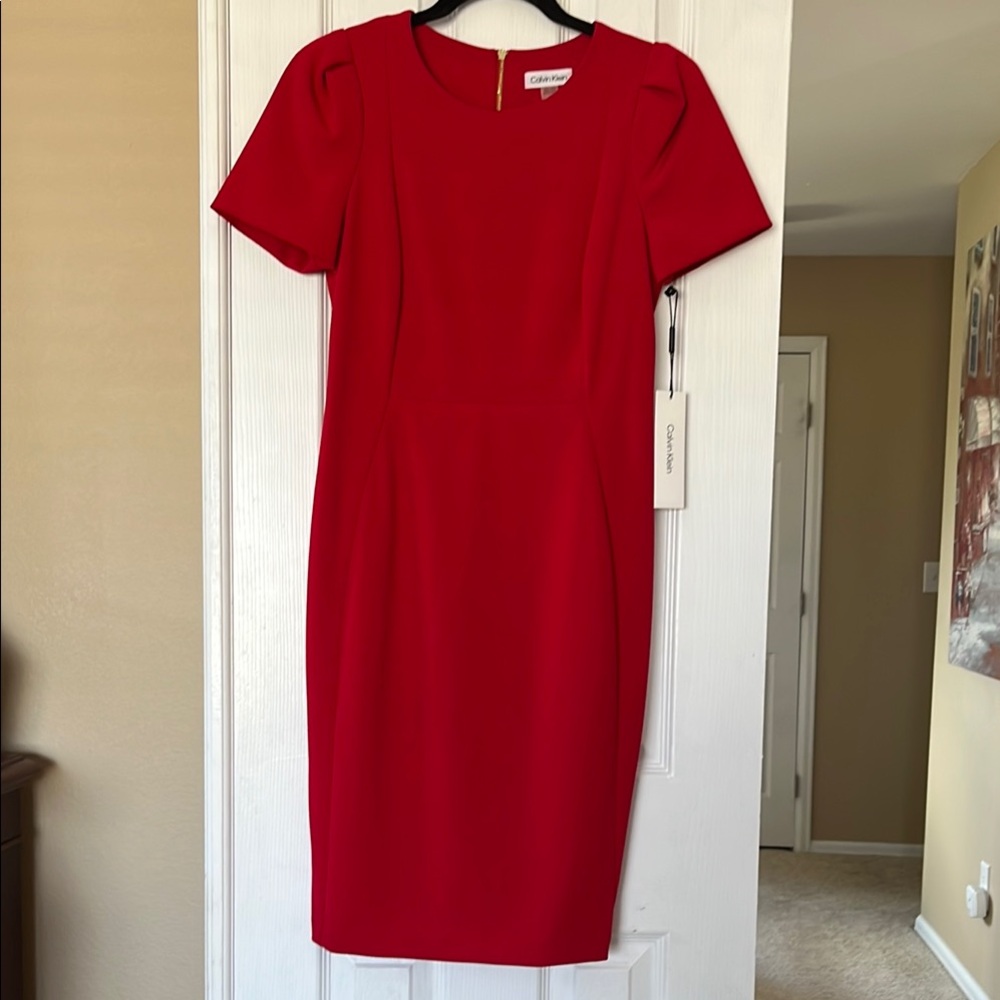 Calvin Klein Red Midi Sheath Dress